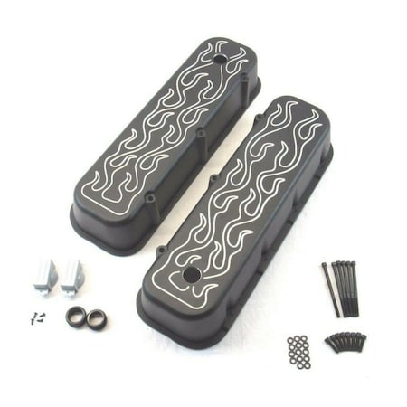 Bous Performance Tall Aluminum Flame Valve Cover with Hole for 1965-1995 BBC 454, Black E41109BK